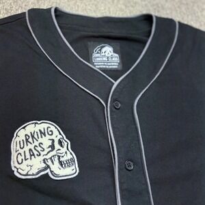 Lurking Class Mens M Skull Patch Baseball Jersey Button Shirt Embroidered Button